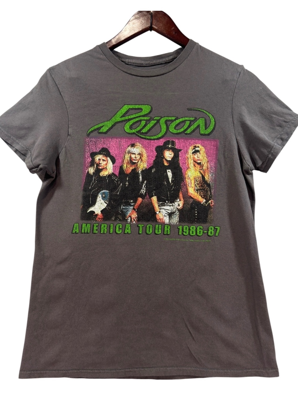Poison America Tour 1986-87 Double Sided Graphic Tee Gray Rock Band Shirt Small